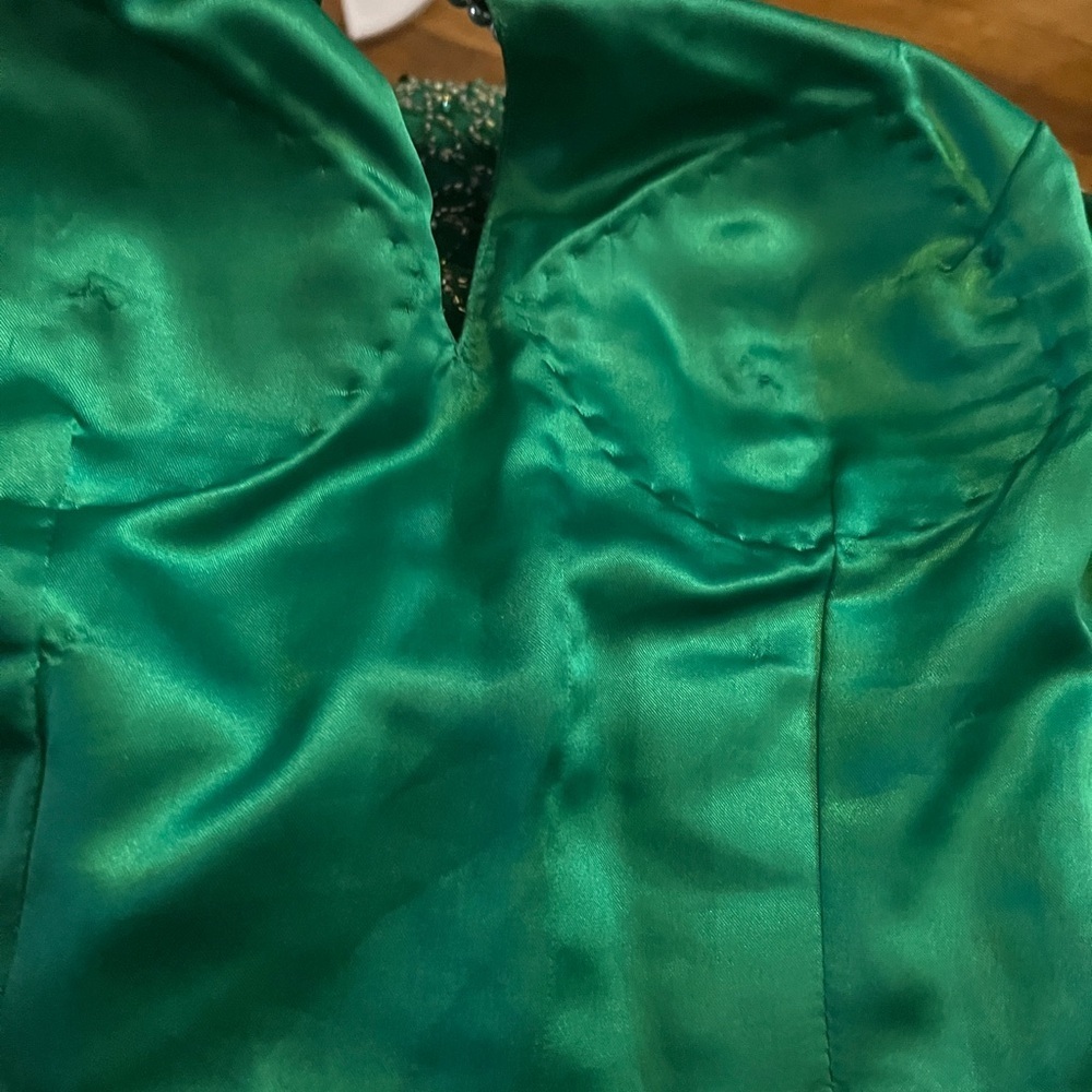 Shail K Sequined Beaded Prom Formal Cruise Green Evening Gown - Picture 12 of 16